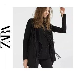 Zara Black Fringe Open Cardigan